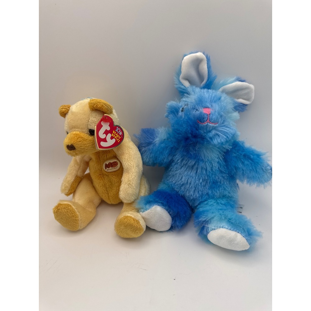 Ty Beanie Babies Cracker Barrel 10th Anniversary Bear & Blue Bunny Plush Set